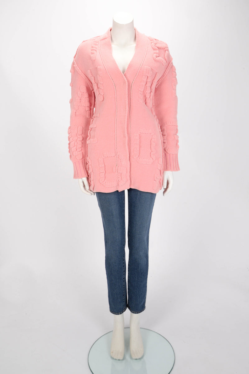 Bottega Veneta Pink Chenille Knit Alphabet Cardigan S