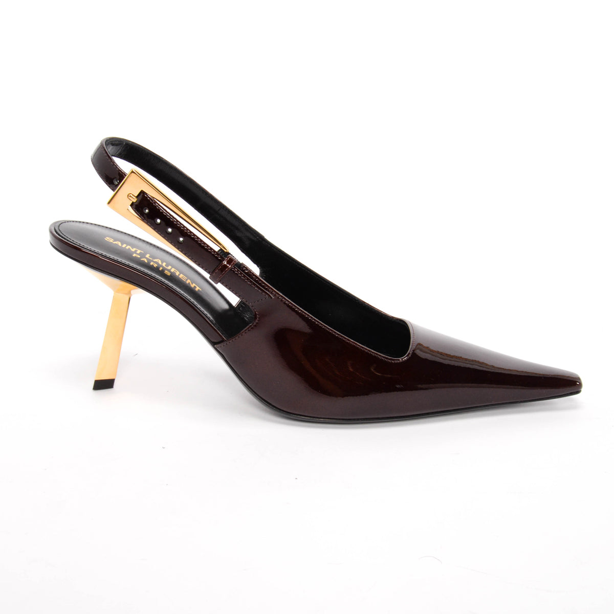 Saint Laurent Marron Glace Patent Lee Slingback Pumps 38