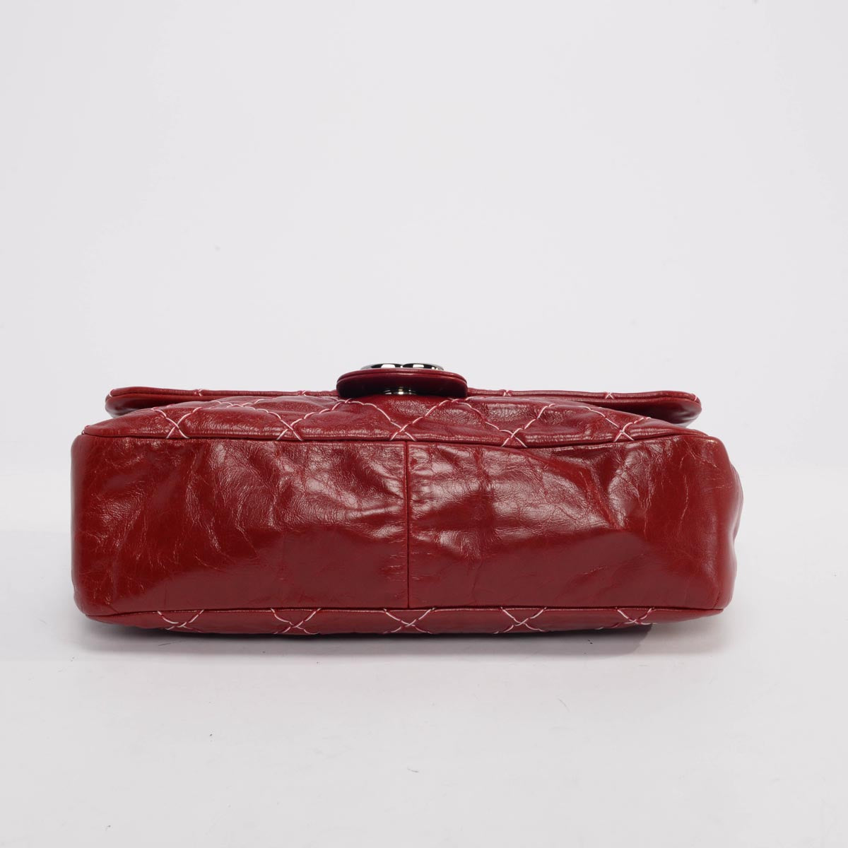 Chanel Dark Red Glazed Goatskin Double Stitch Flap Bag