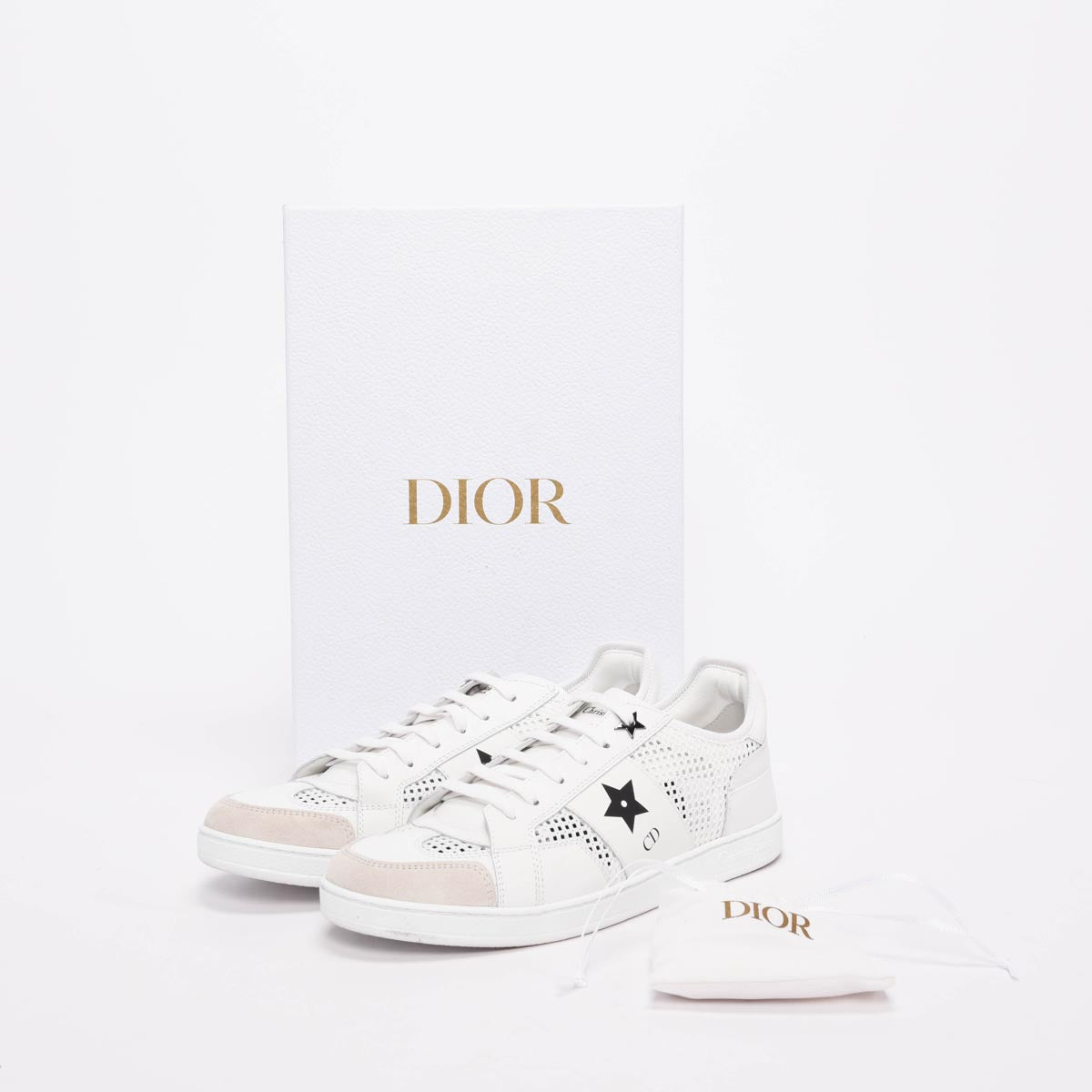 Dior White Suede & Mesh Star Sneakers 38