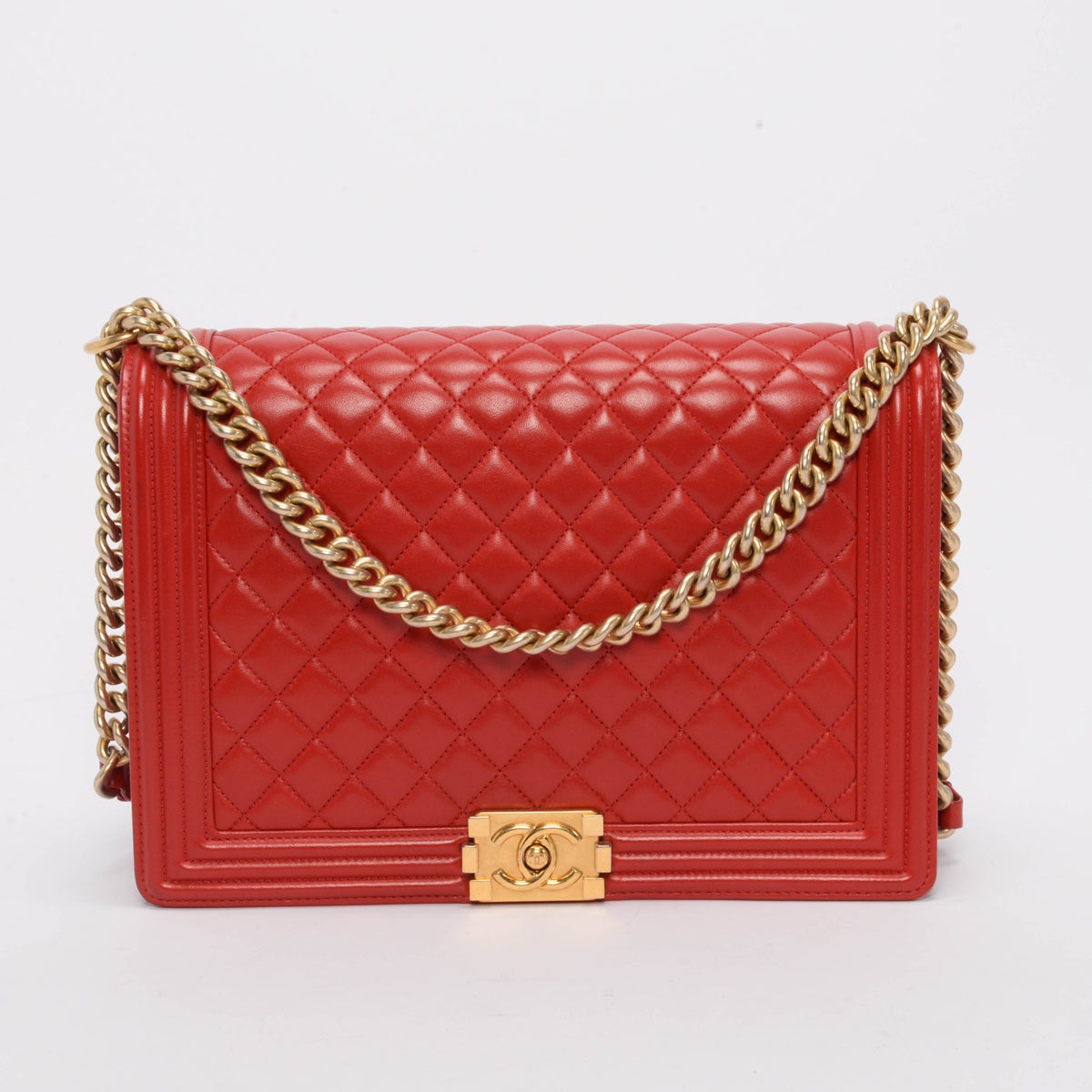 Chanel Red Quilted Lambskin Large Boy Bag