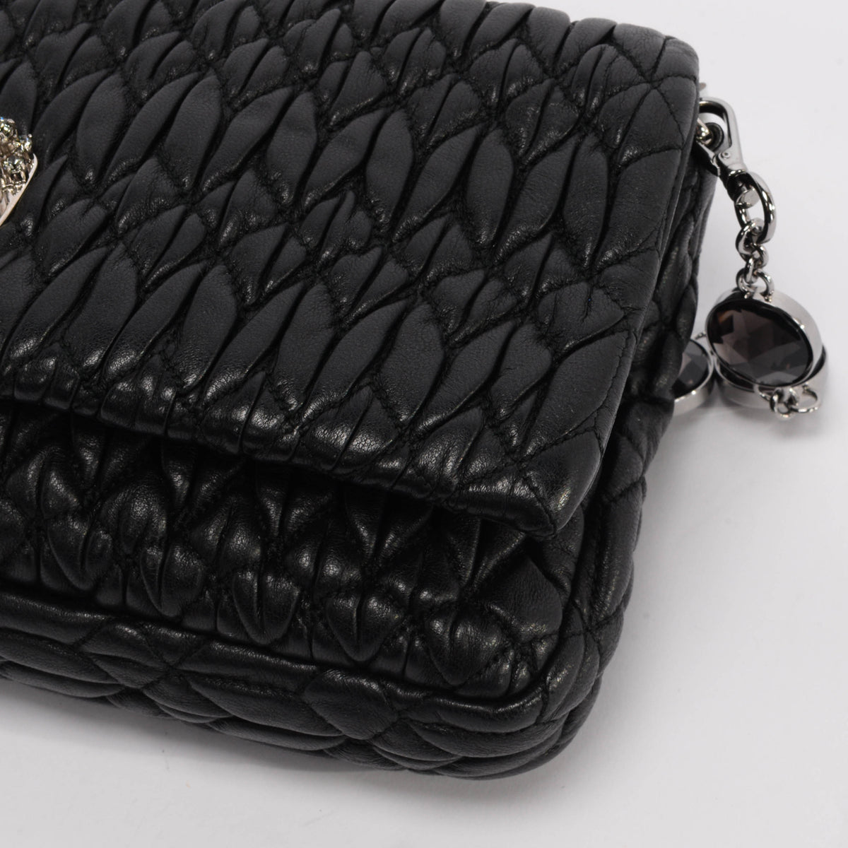 Miu Miu Black Matelasse Crystal Strap Bag