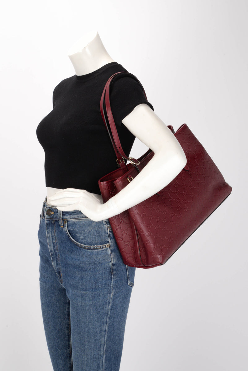 Gucci Rosso Ancora Calfskin GG Embossed Large Tote