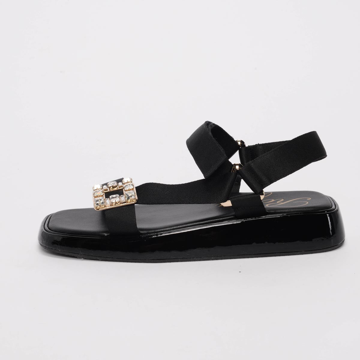 Roger Vivier Black Patent Trekky Buckle Sandals 39