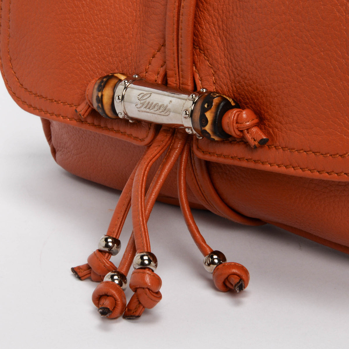 Gucci Orange Grained Leather Croisette Bamboo Evening Bag