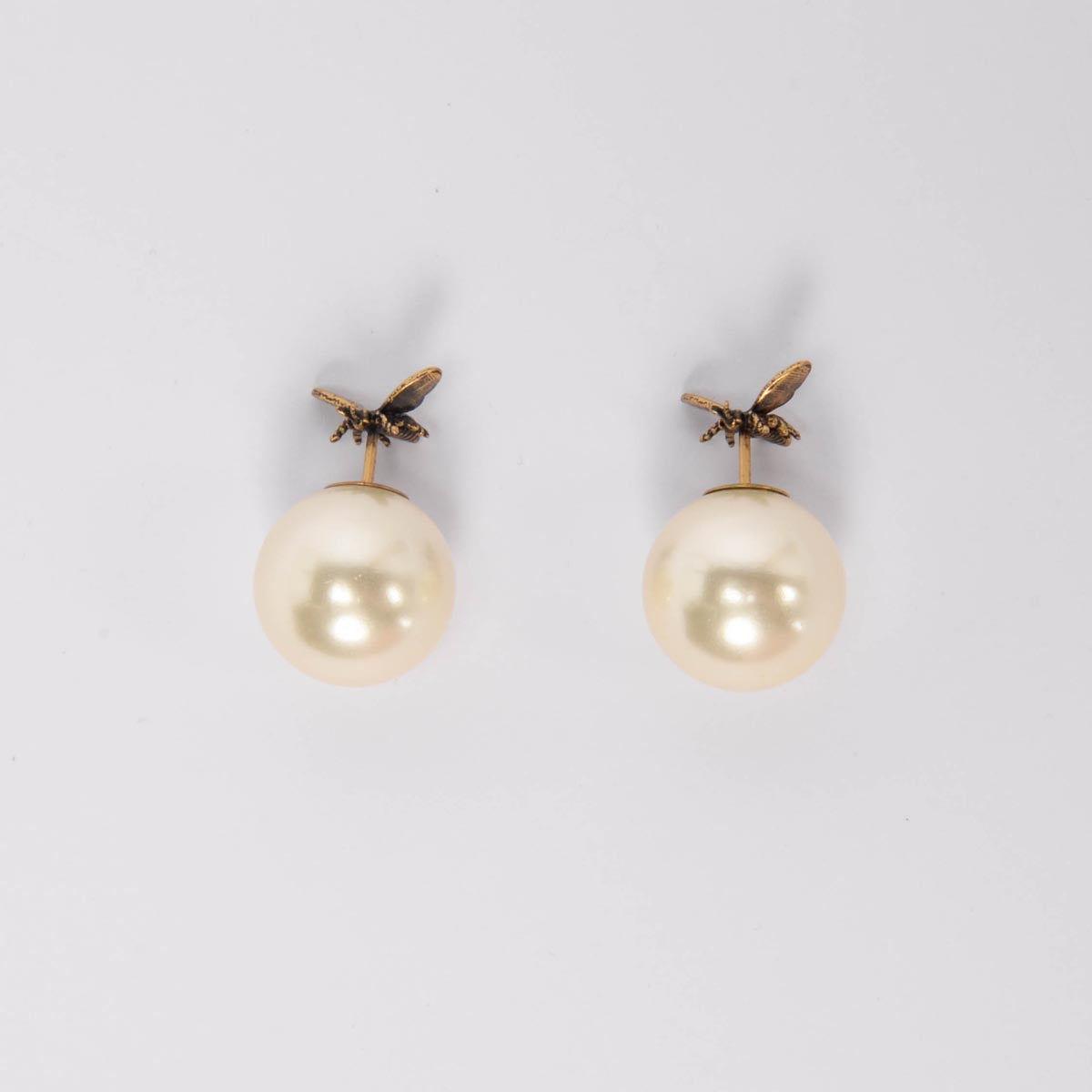 Dior Aged Gold Pearl Tribales Bee Earrings