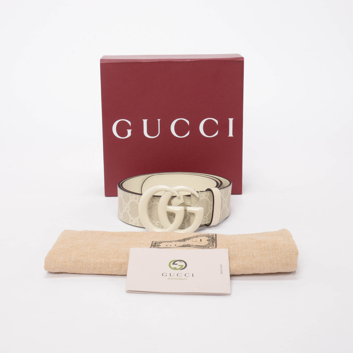 Gucci White GG Supreme Wide GG Marmont Belt