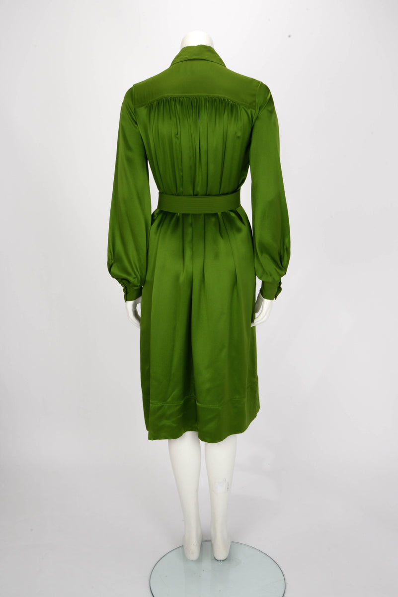 Celine Green Silk Belted Midi Dress FR 34