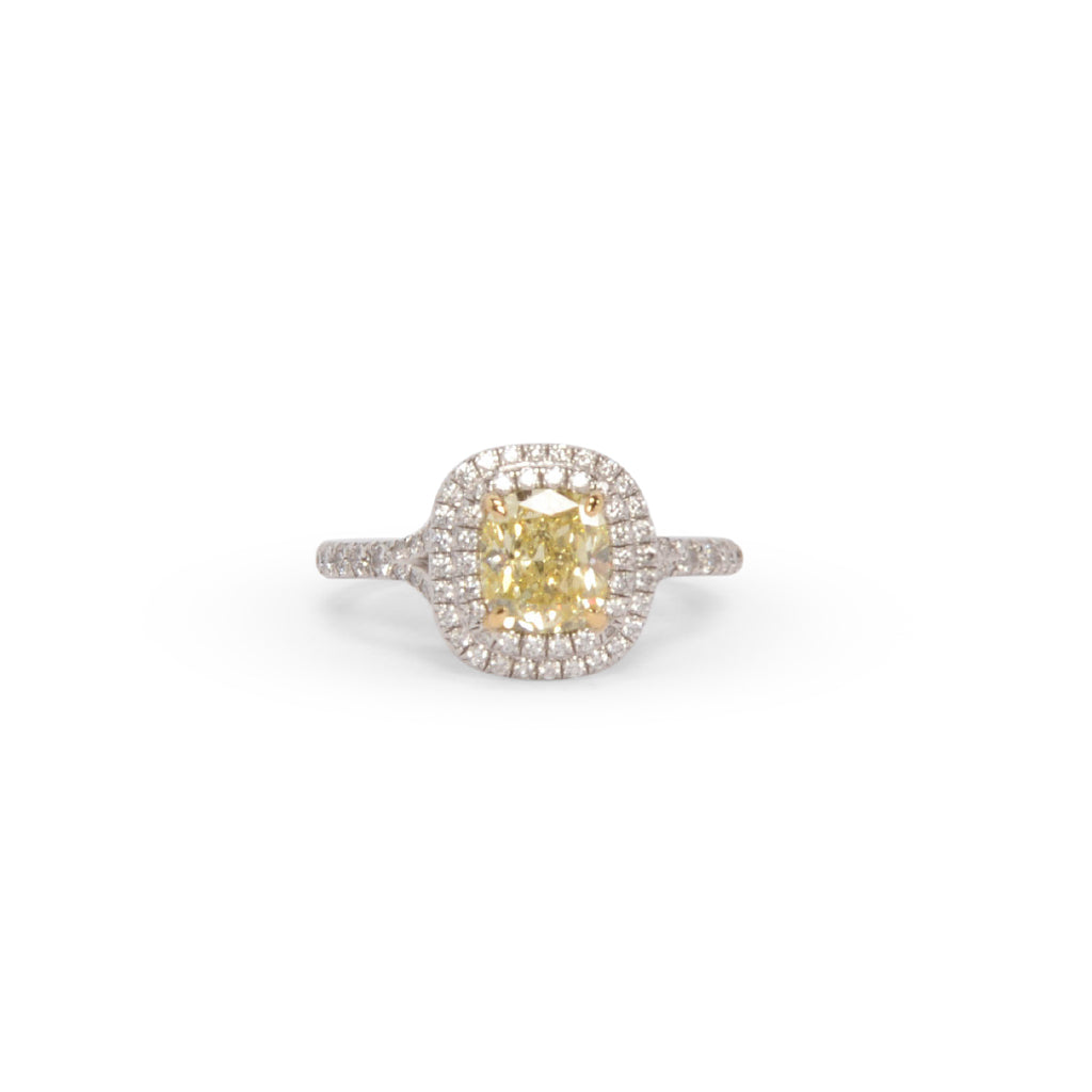 Tiffany & Co Platinum & Yellow Diamond Soleste Cushion-Cut Halo Ring