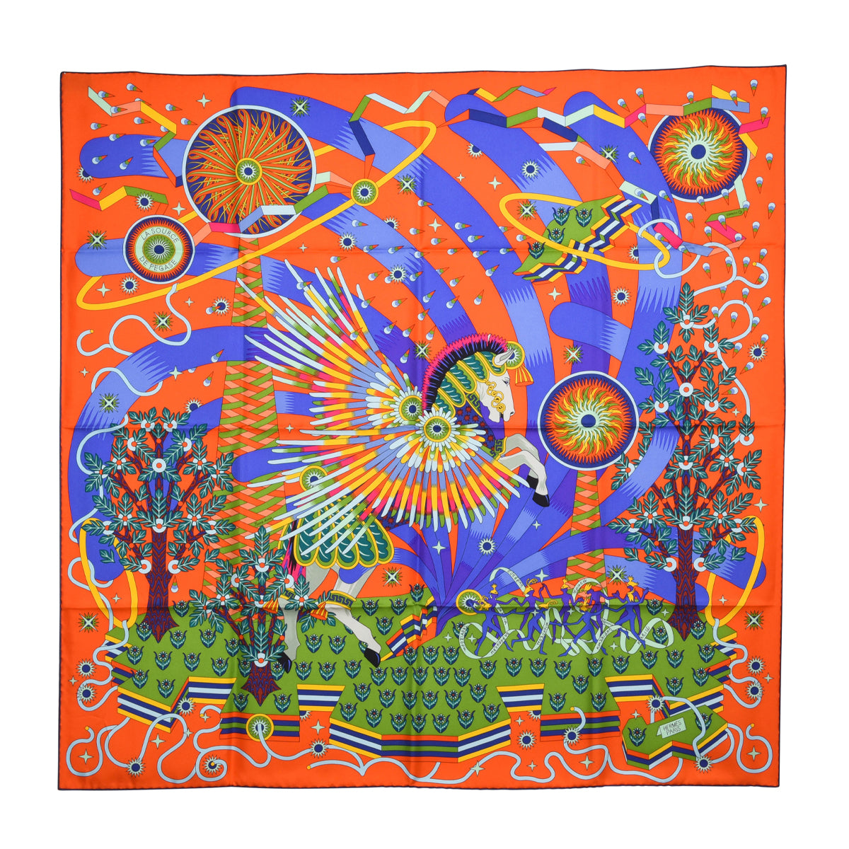 Hermes Multicolour Silk La Source De Pegase Scarf 90