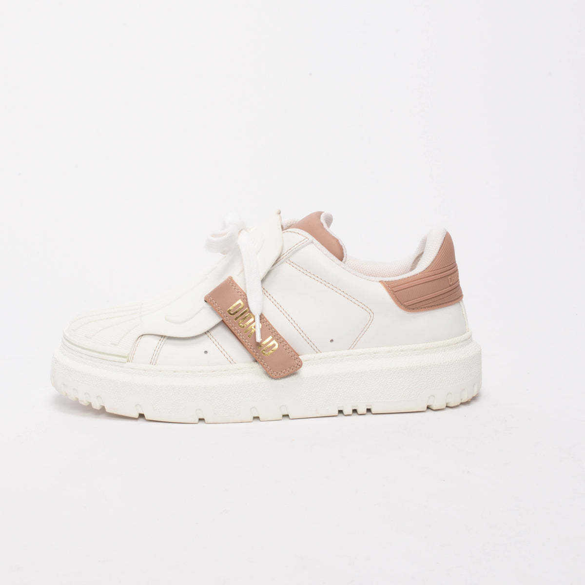 Dior White & Beige Calfskin Dior-ID Platform Sneakers 37