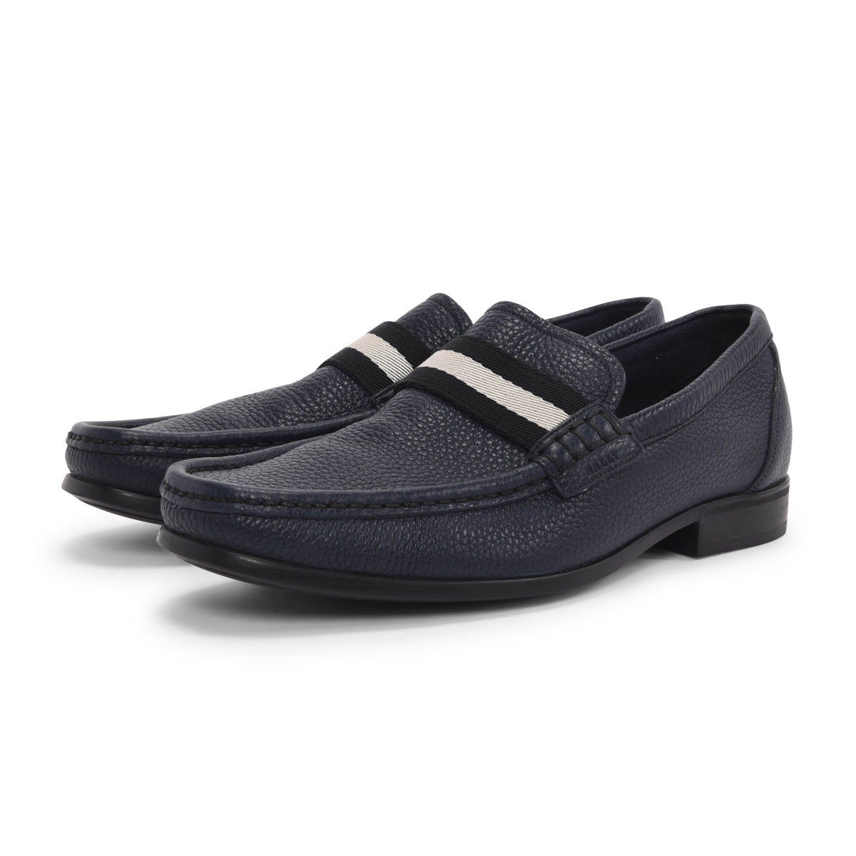 Bally Navy Grained Calfskin Tesly Loafers US 8