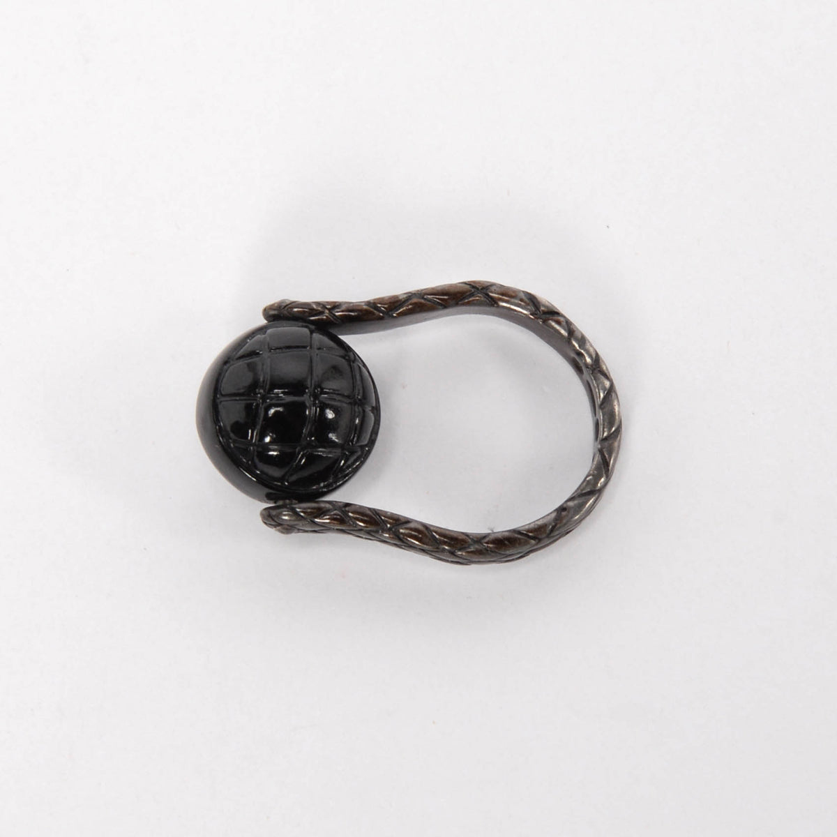 Bottega Veneta Black Silver Intrecciato Ball Ring