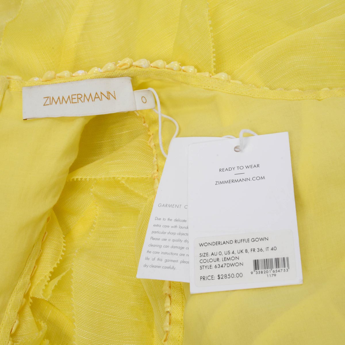 Zimmermann Lemon Linen & Silk Wonderland Ruffle Gown