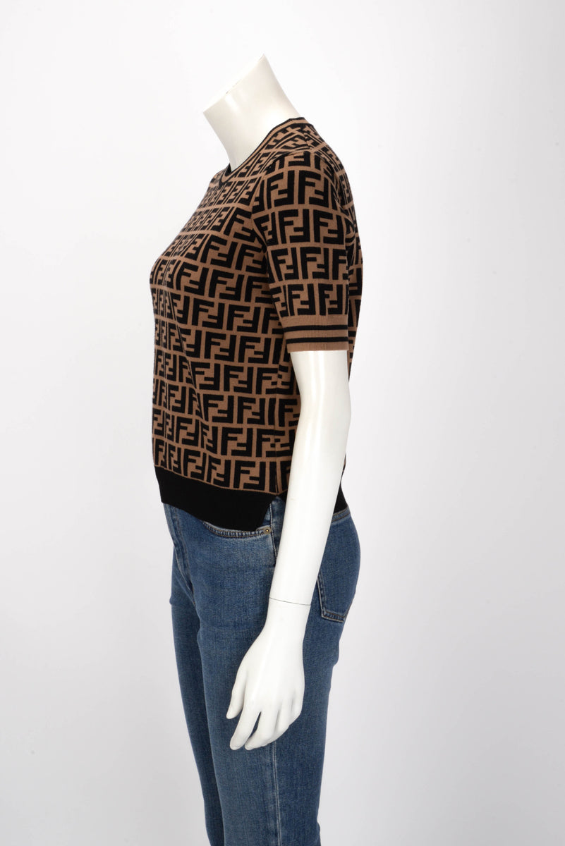 Fendi Brown Zucca Intarsia Top IT 40