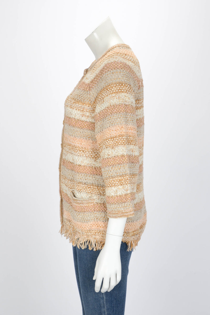 Chanel Peach & Beige Knit Striped Jacket FR 40