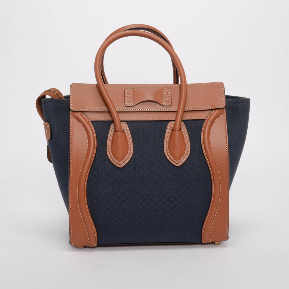 Celine Tan & Navy Canvas & Leather Micro Luggage Tote