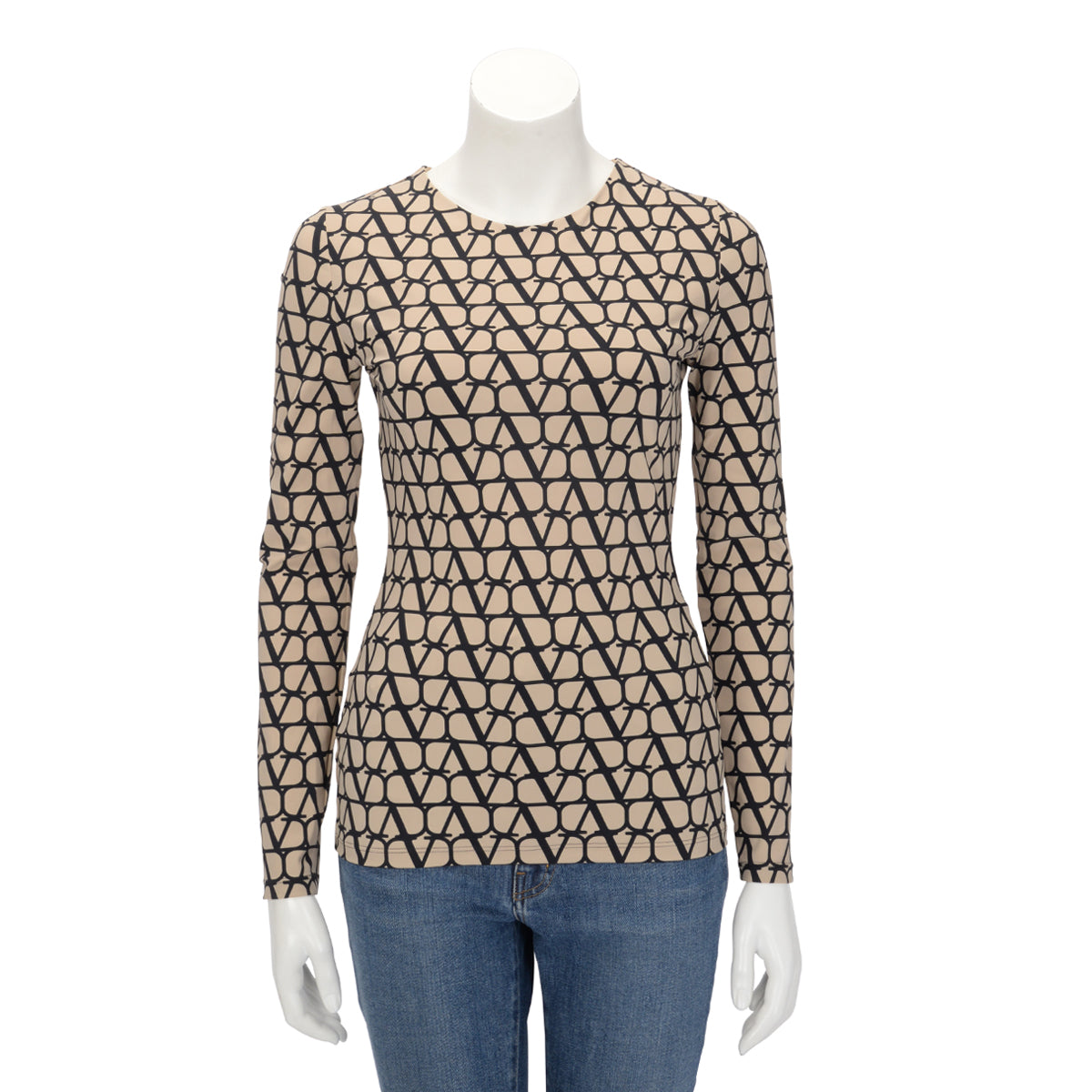 Valentino Beige Jersey Vlogo Signature Long Sleeve Top L
