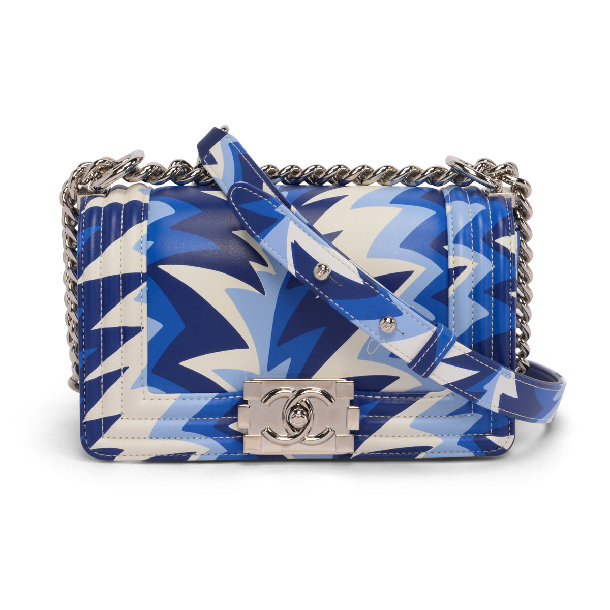 Chanel Blue Printed Calfskin Small Boy Bag