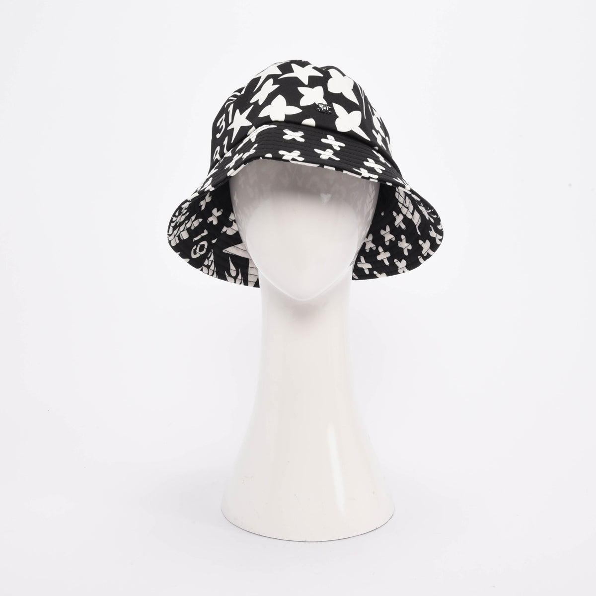 Chanel Black & White Printed Cotton Bucket Hat