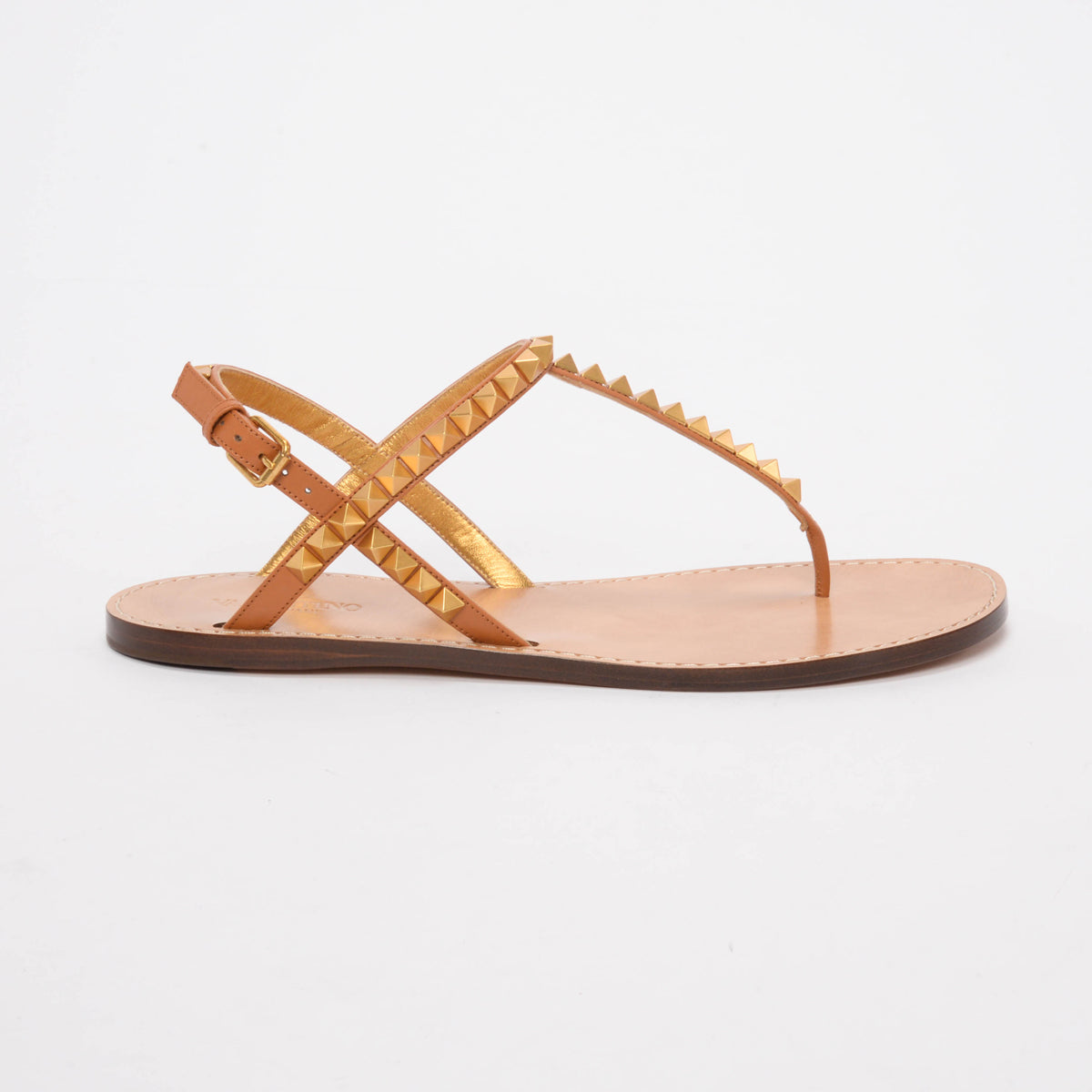 Valentino Tan Leather Rockstud Thong Sandals 38.5