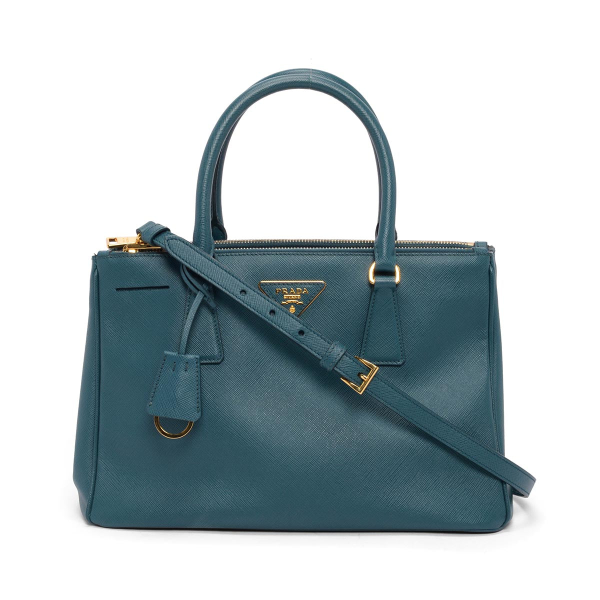 Prada Teal Saffiano Lux Small Galleria Tote