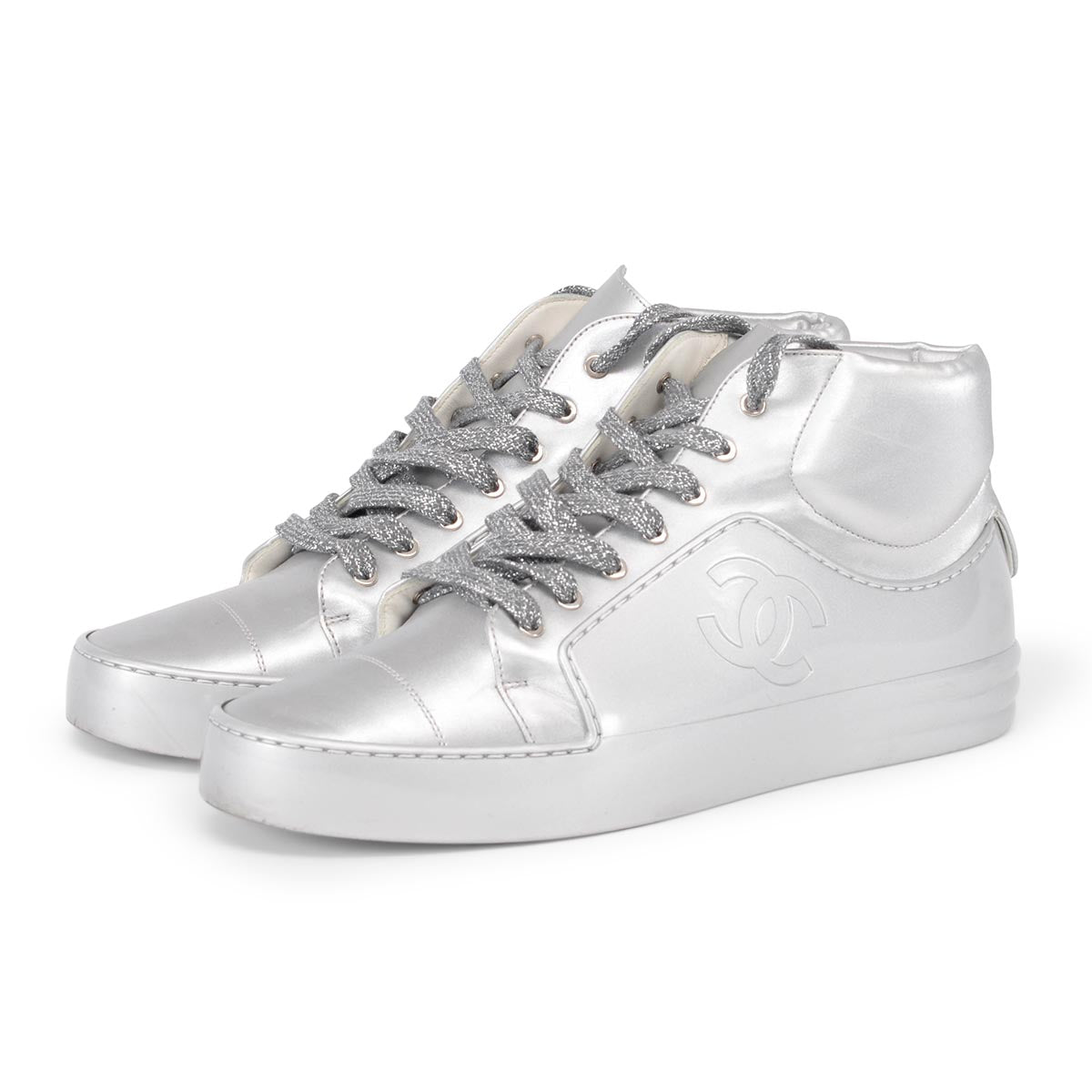 Chanel Silver High Top Sneakers 42