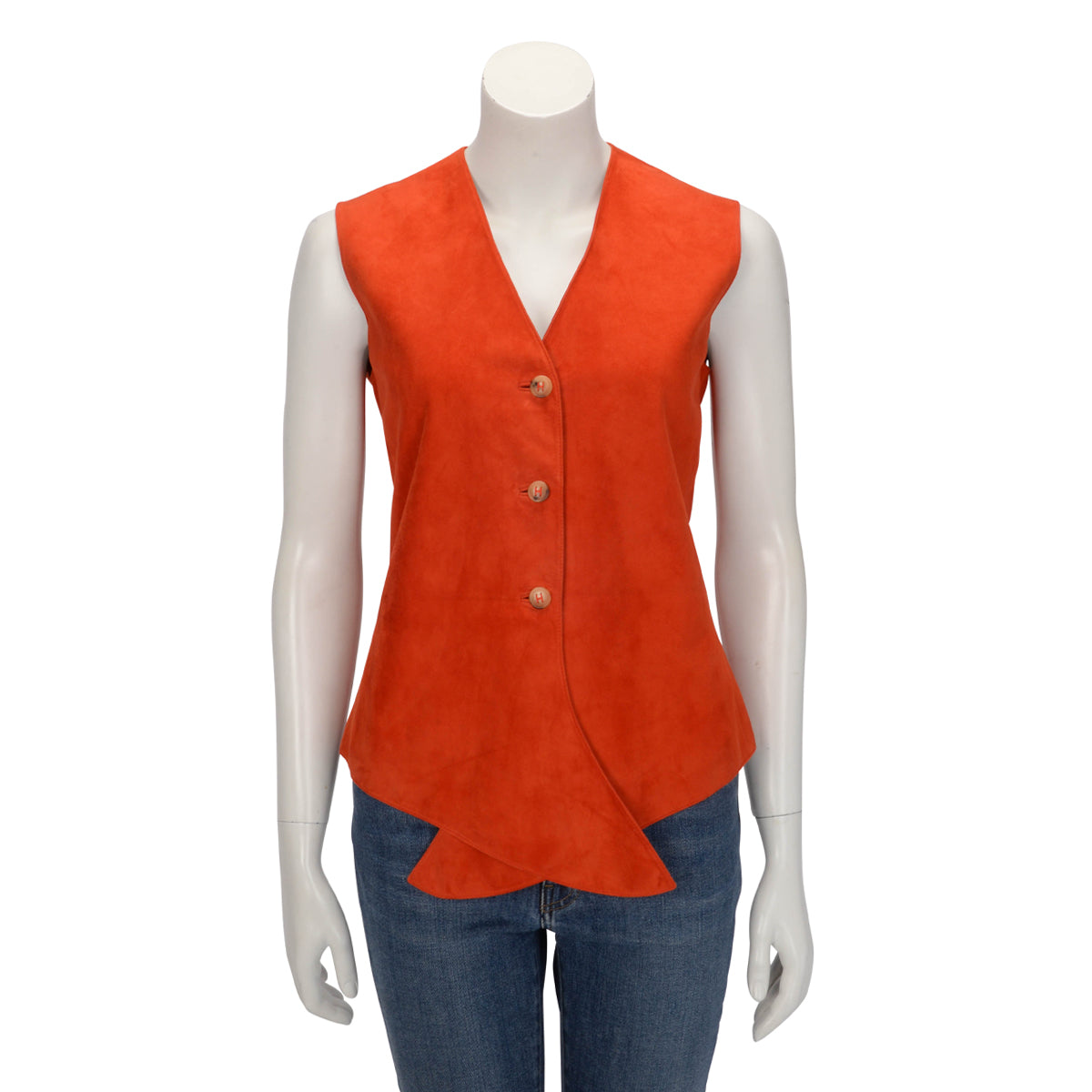 Hermes Burnt Orange Suede H Button Vest FR 40