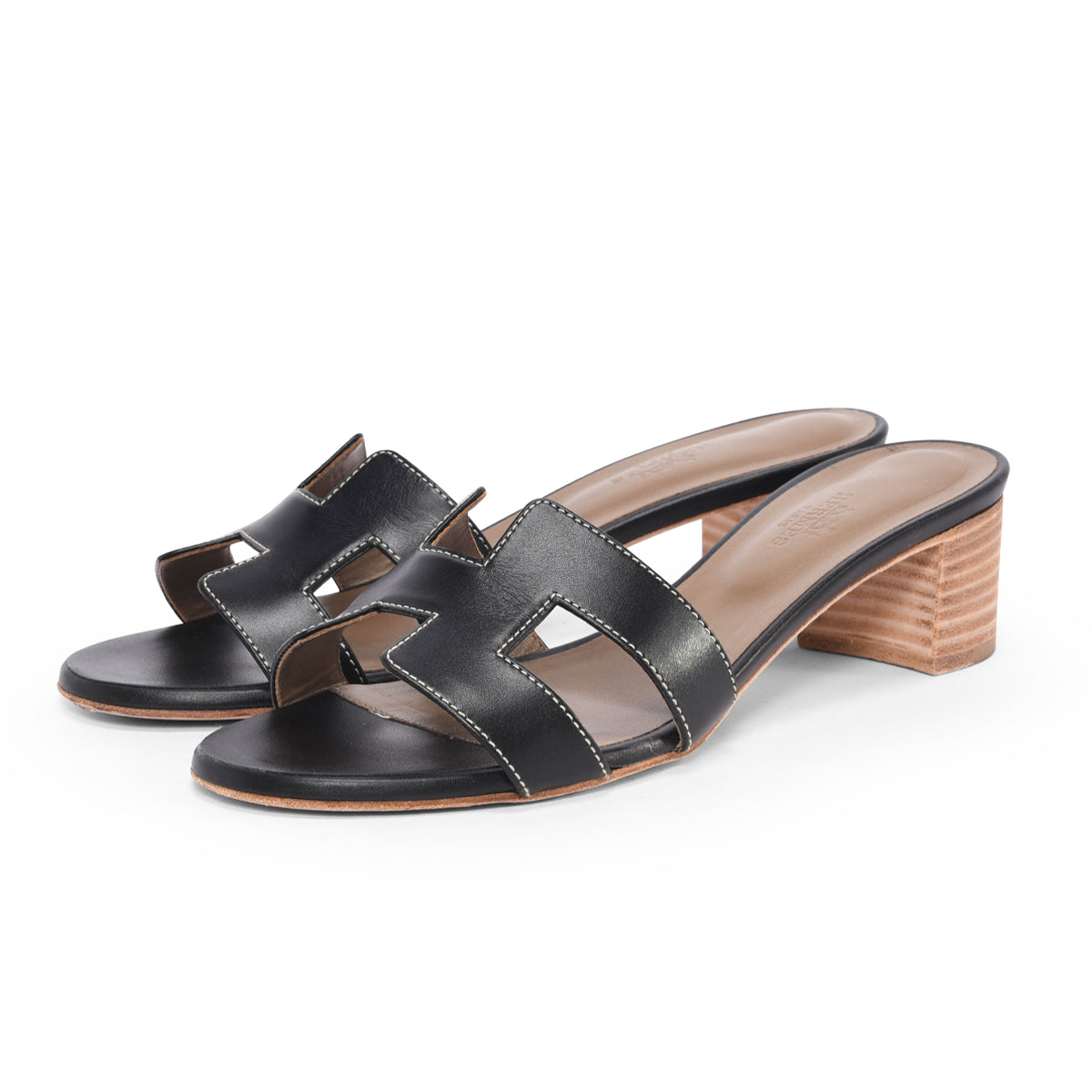 Hermes Black Calfskin Oasis Sandals 37