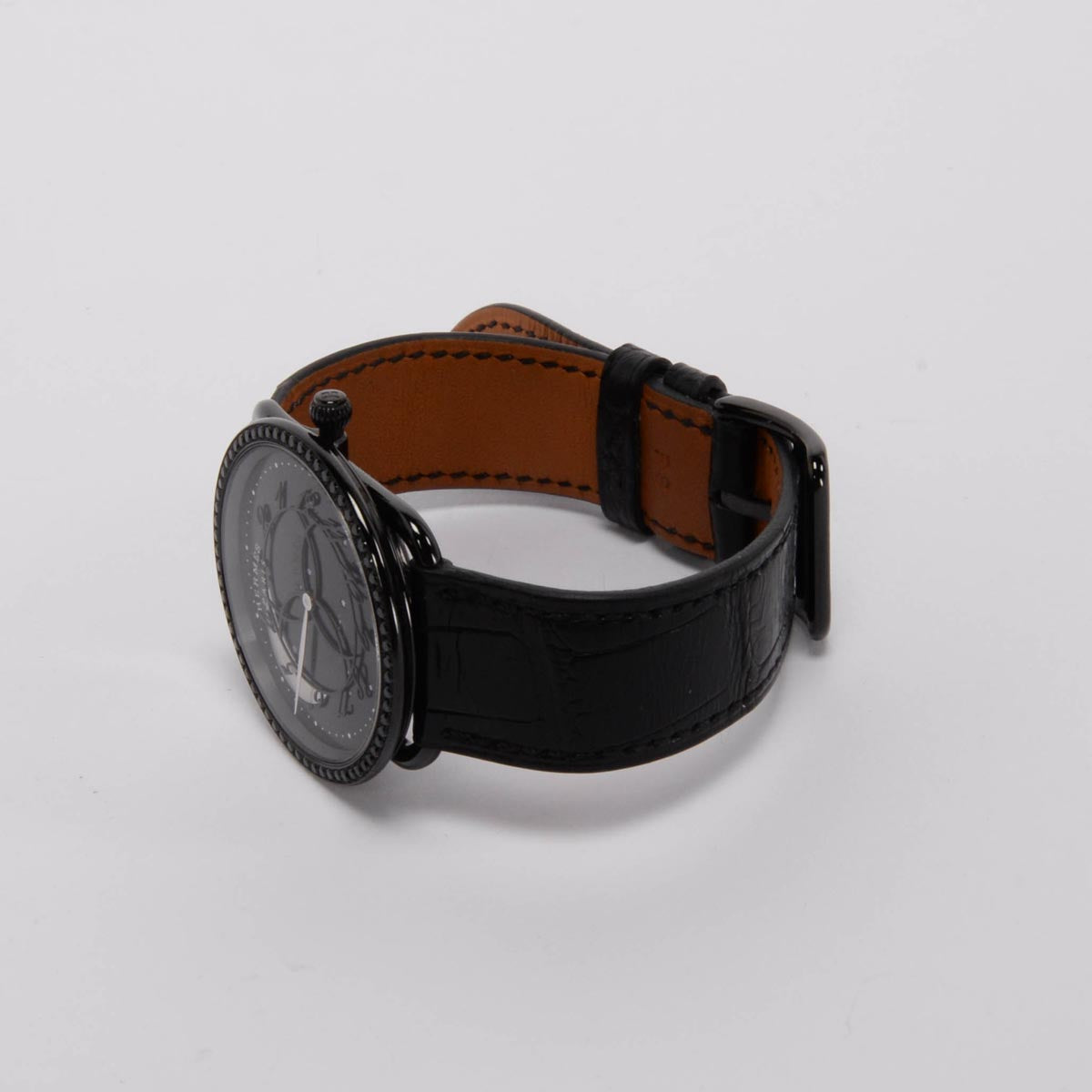 Hermes Black Stainless Steel & Diamond Arceau Ronde Des Heures Watch