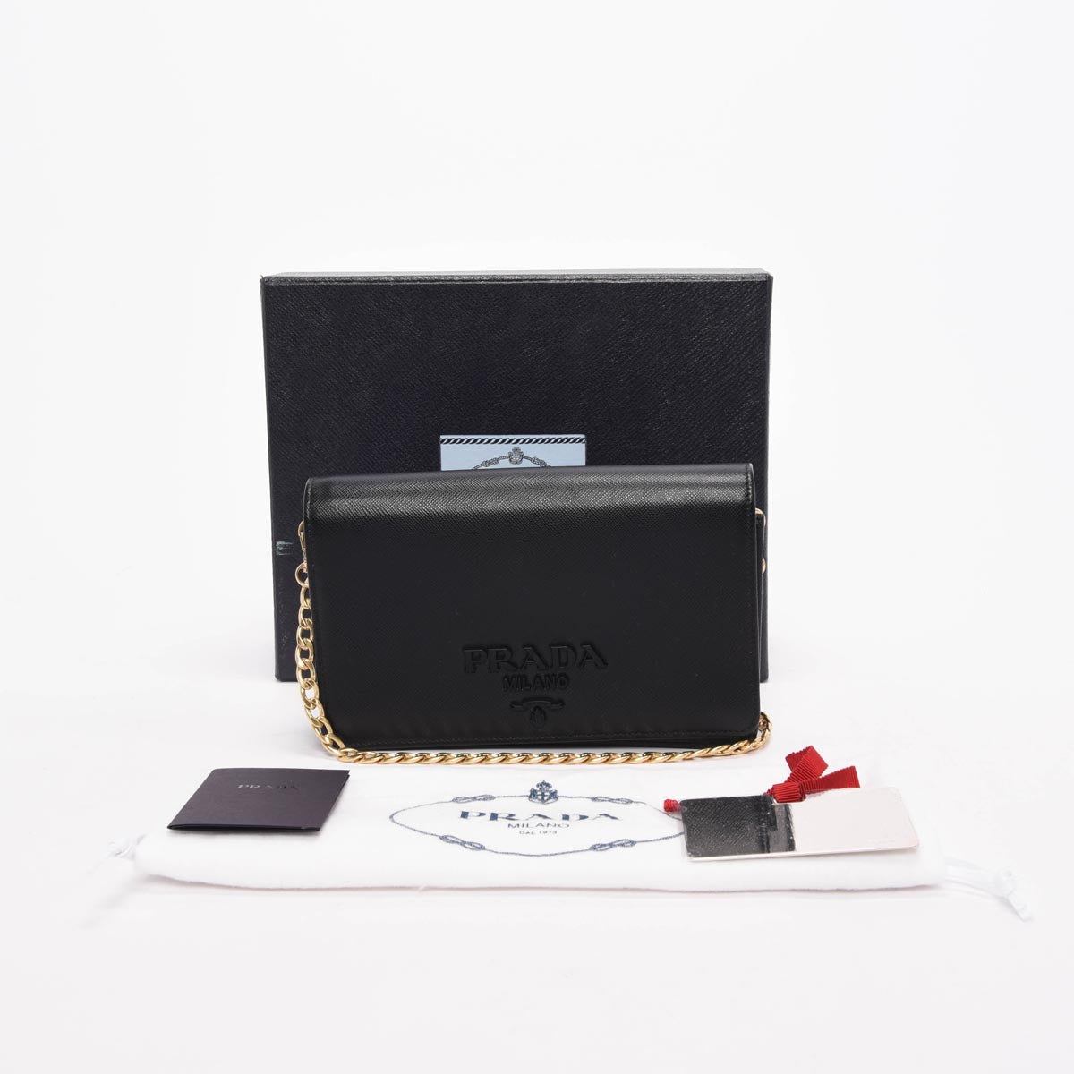 Prada Black Saffiano Lux Monochrome Chain Mini Bag