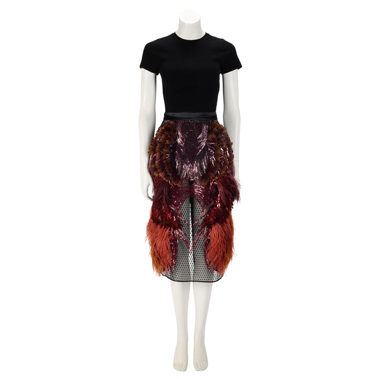 Gucci Black Sequin & Feathers Pencil Skirt IT 40