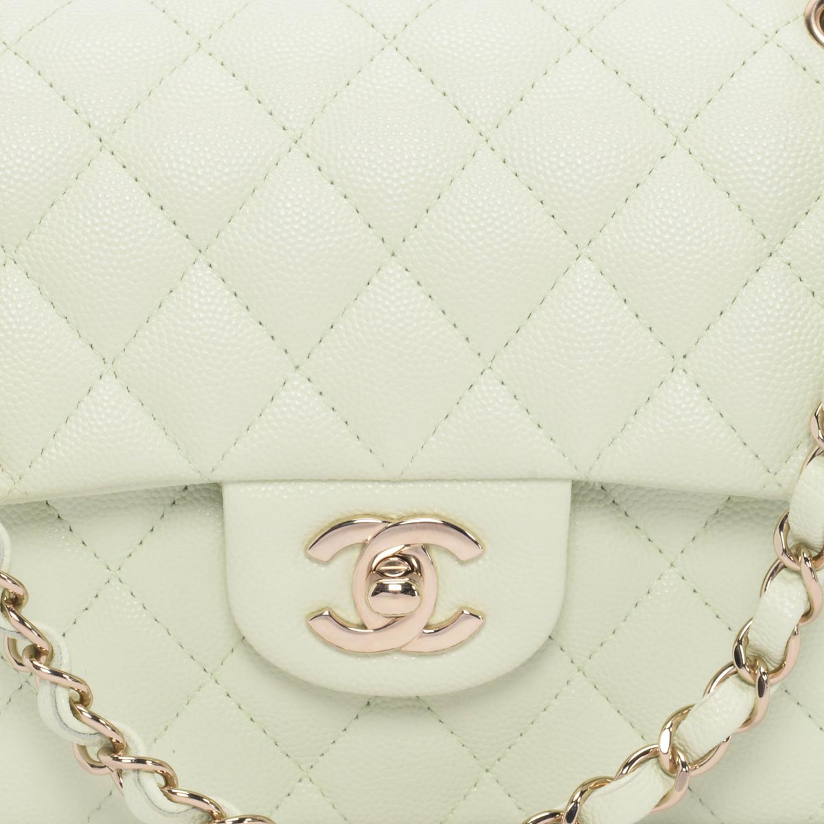 Chanel Mint Green Caviar Small Classic Double Flap Bag