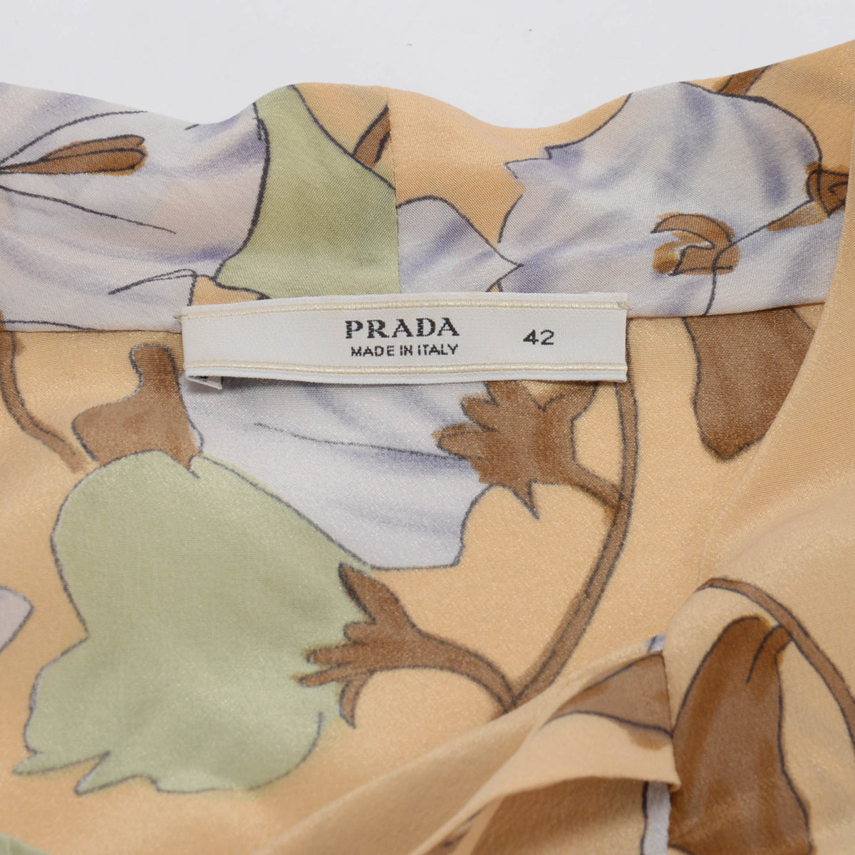 Prada Beige Silk Flower Printed Blouse IT 42