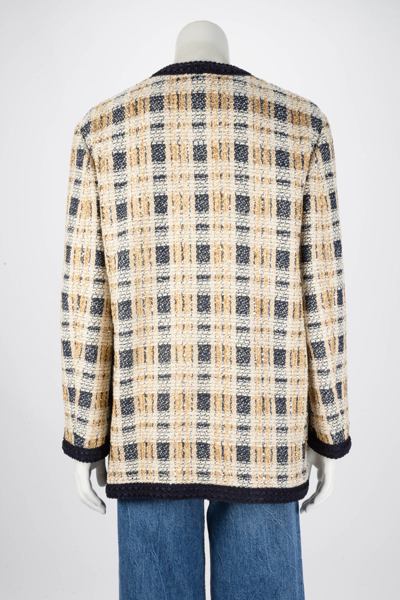 Gucci Ivory Lurex Tweed Tartan Jacket IT 42