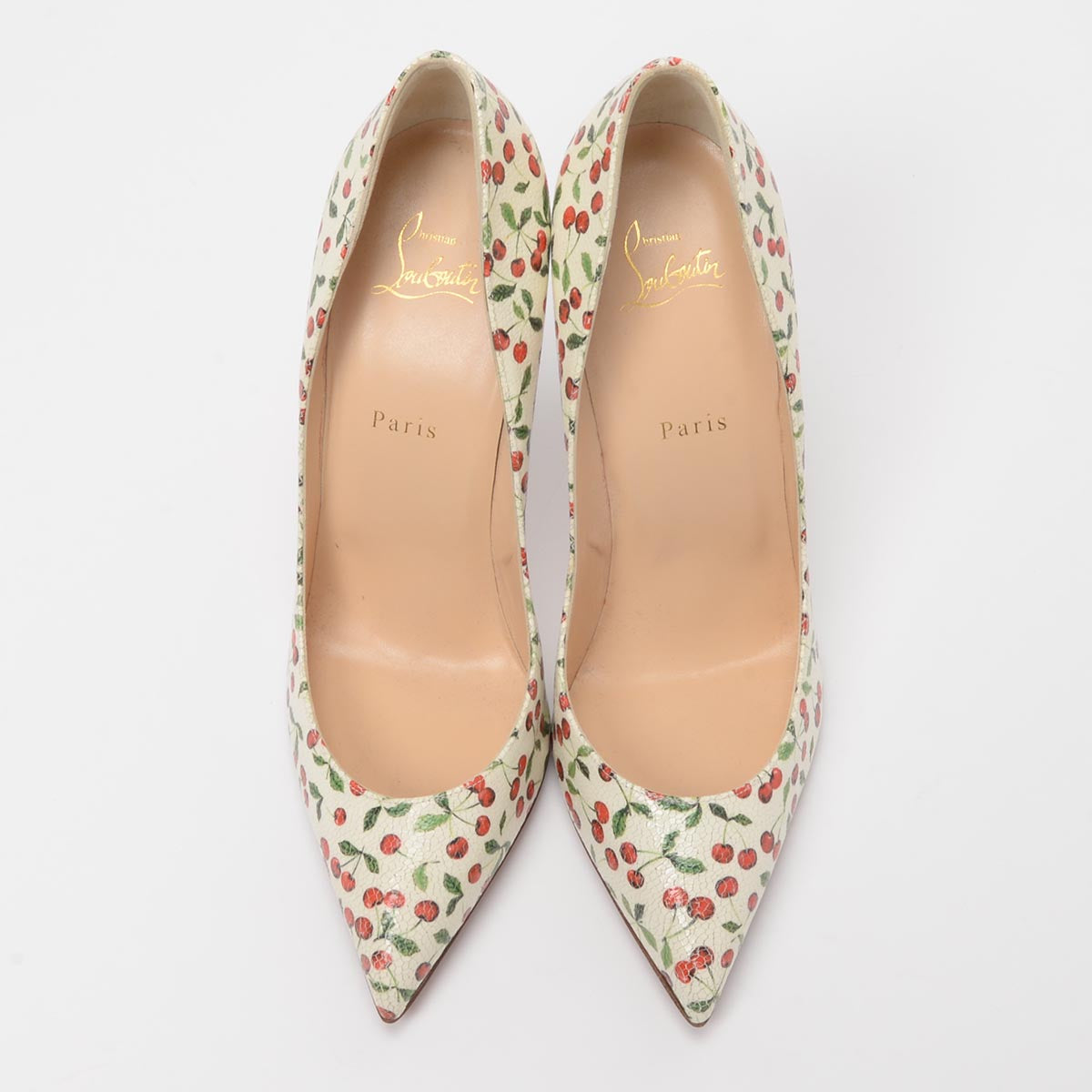 Christian Louboutin White Cherry Print Pigalle Follies 100 Pumps 42