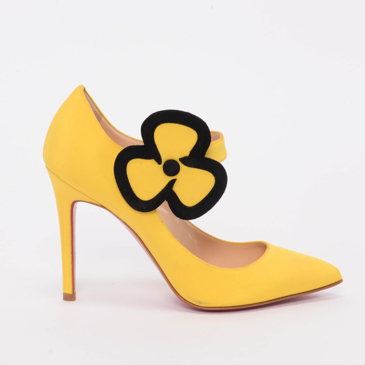 Christian Louboutin Yellow Satin Pensee Mary Jane Pumps 37