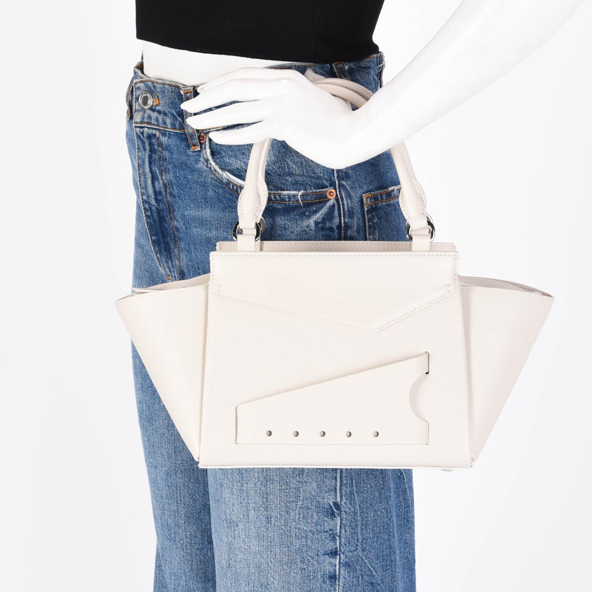 Margiela Greige Grained Calfskin Snatched Tote Bag