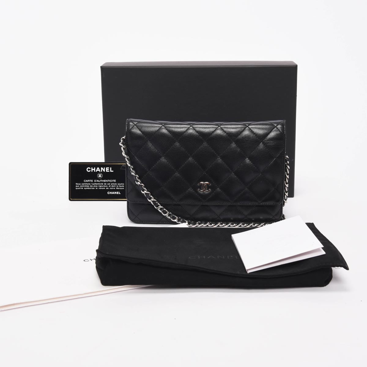 Chanel Black Quilted Lambskin Classic Wallet on Chain