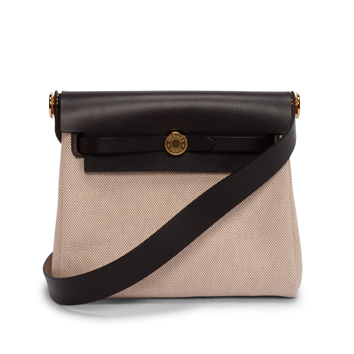 Hermes Ecru & Ebene Hunter Leather Mini Herbag Zip 20