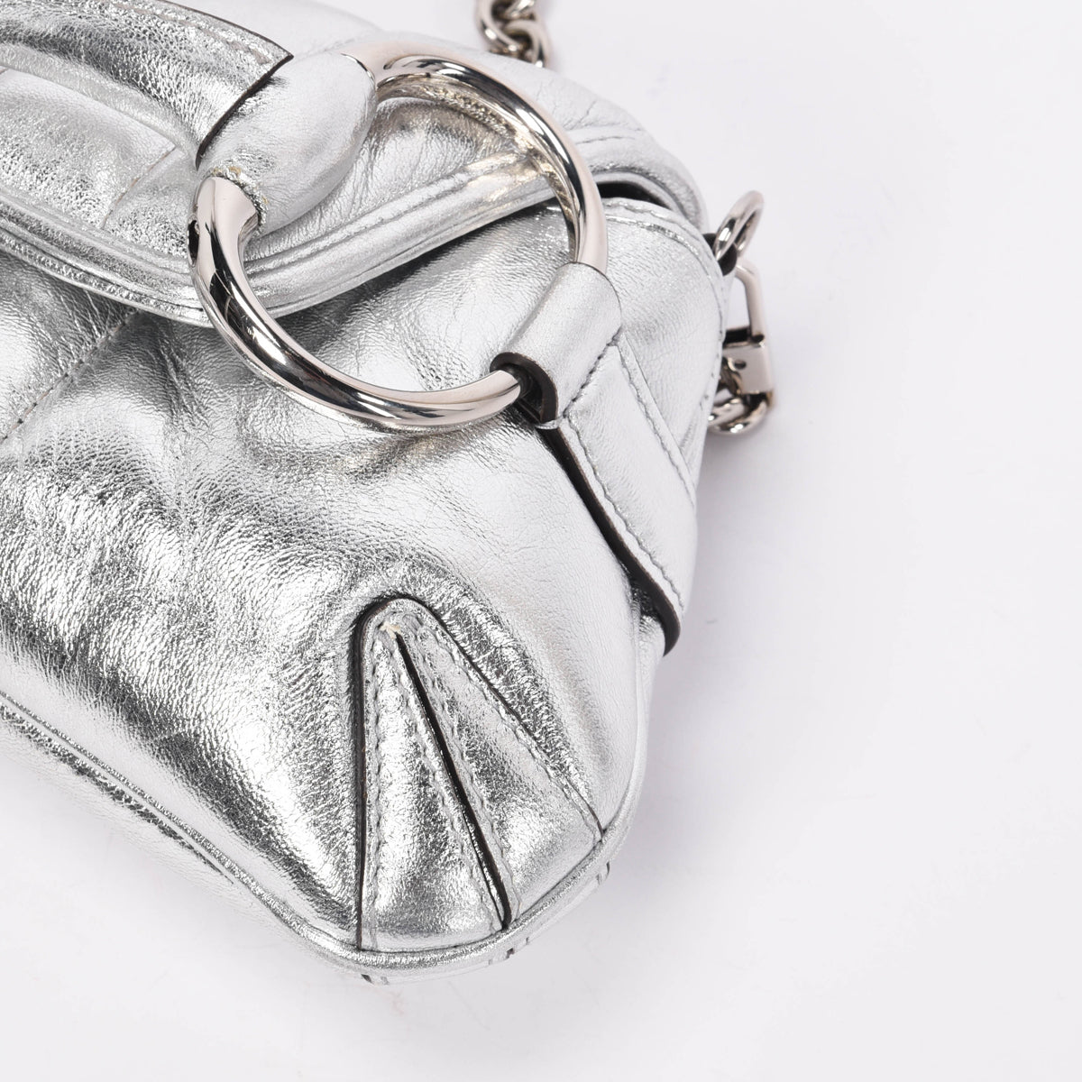 Gucci Silver Matelasse Small Horsebit Chain Bag