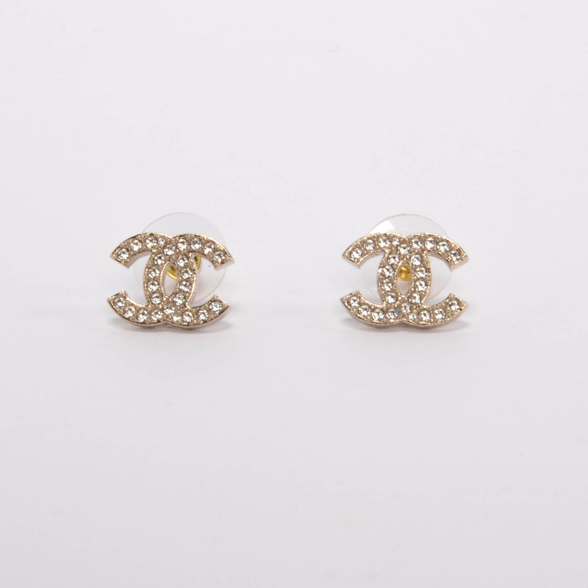 Chanel Light Gold Crystal CC Earrings