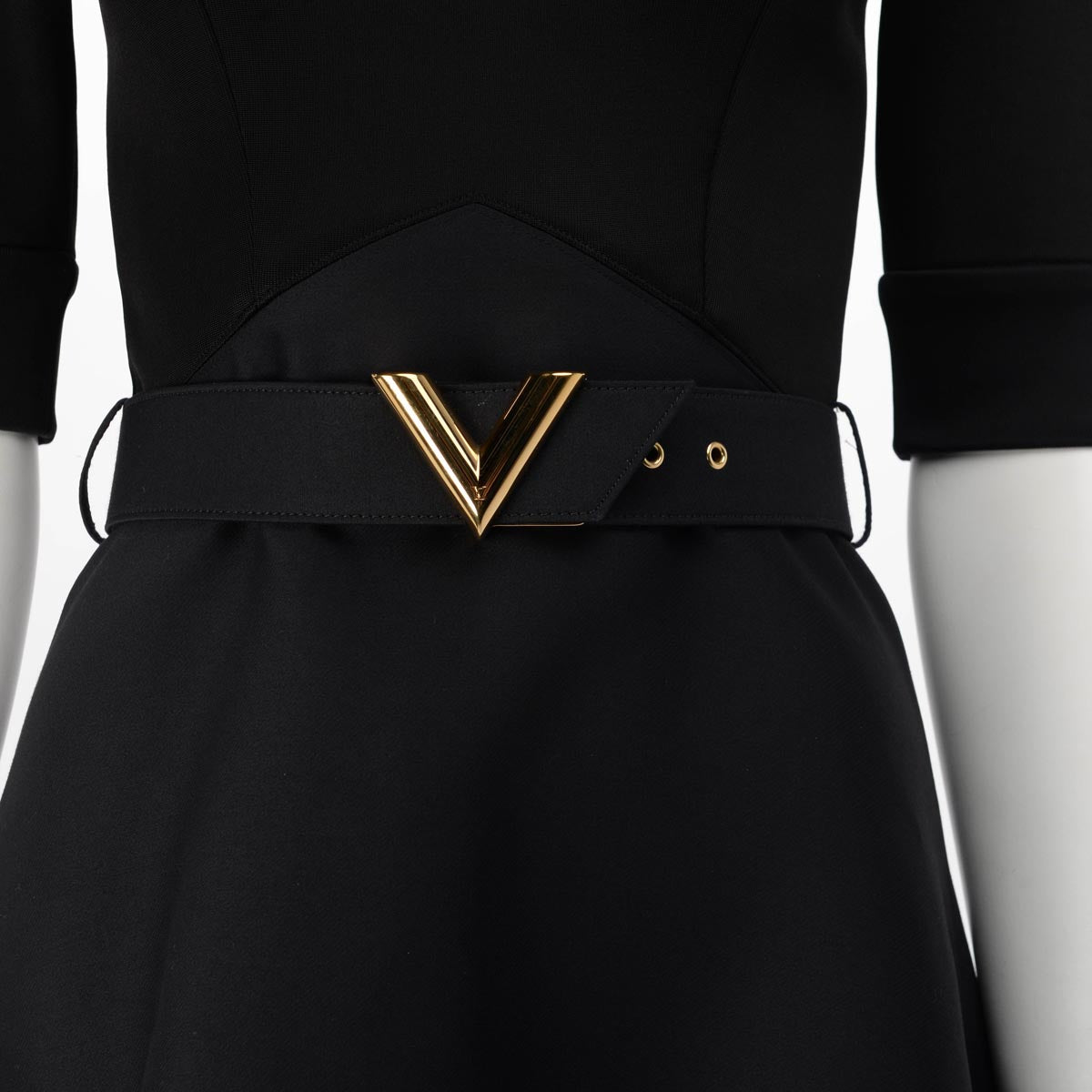 Louis Vuitton Black Short Sleeve Dress With Belt