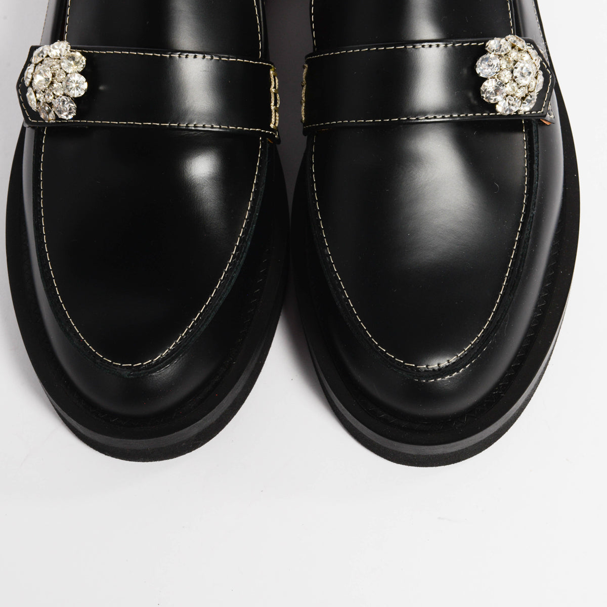 Ganni Black Leather Embellished Loafers 38