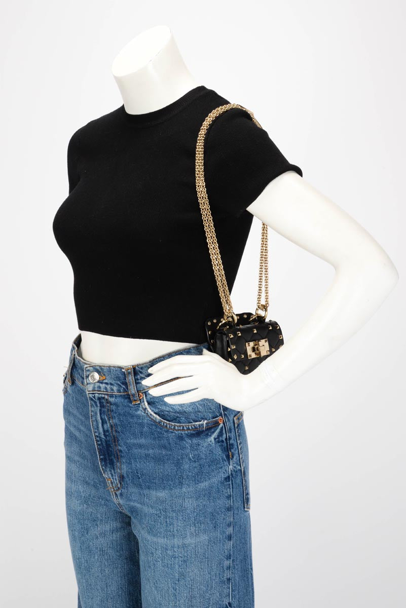 Valentino Black Nappa Leather Micro Rockstud Spike Bag