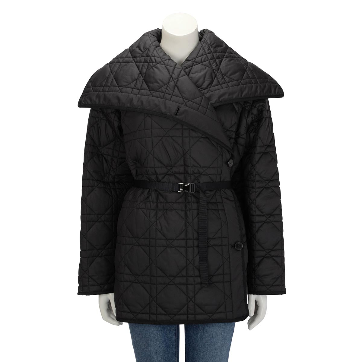 Dior Black Technical Taffeta Cannage Belted Puffer Jacket FR 40