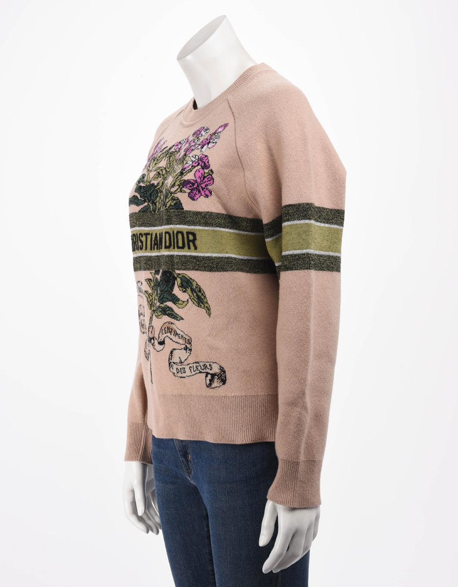 Dior Dusty Pink Cashmere Blend Fleurs Bibliques Sweater FR 34