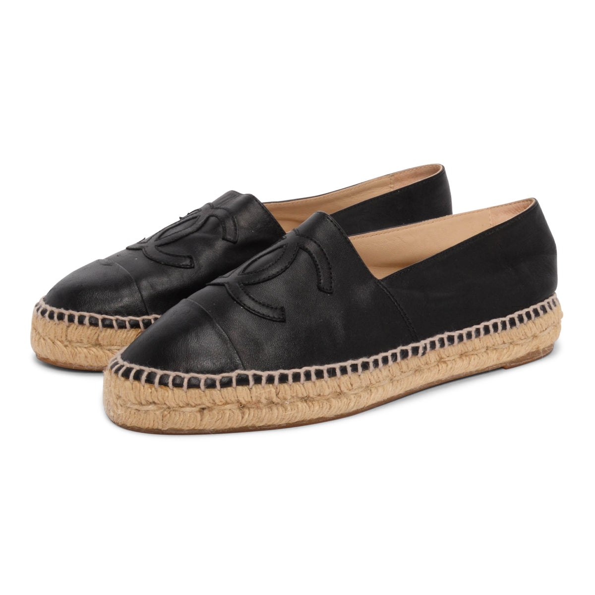 Chanel Black Lambskin CC Espadrilles 38