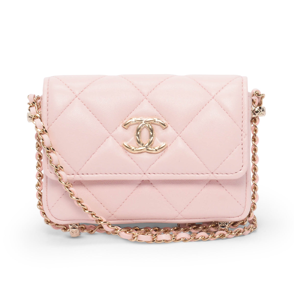 Chanel Light Pink Calfskin Clutch With Chain Wallet