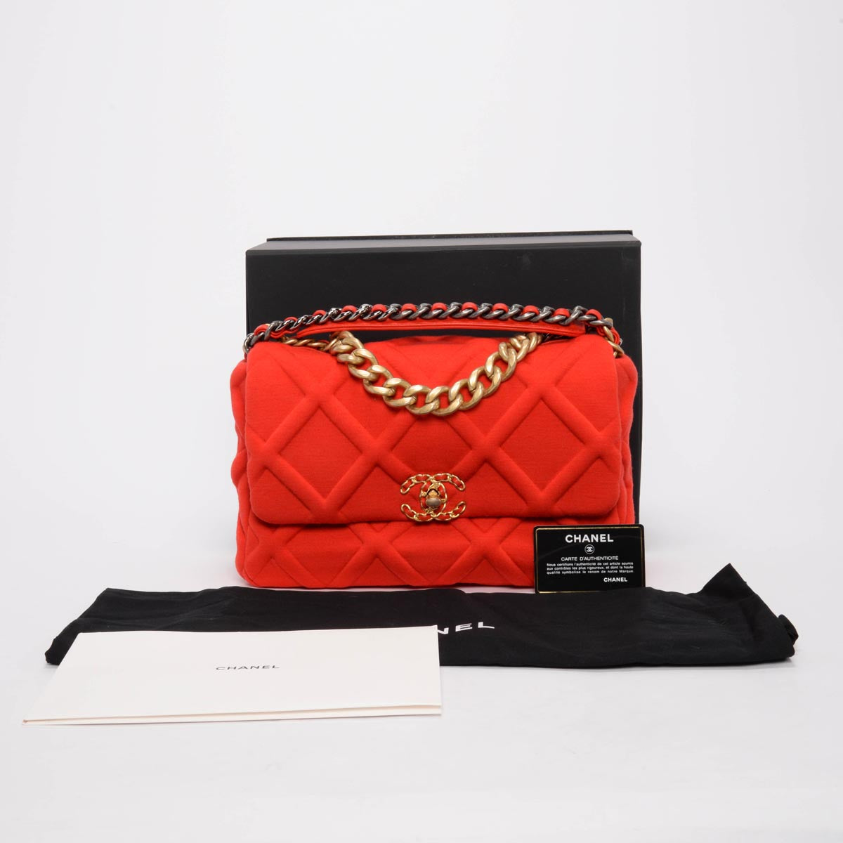 Chanel Red Quilted Jersey Large Chanel 19 Bag